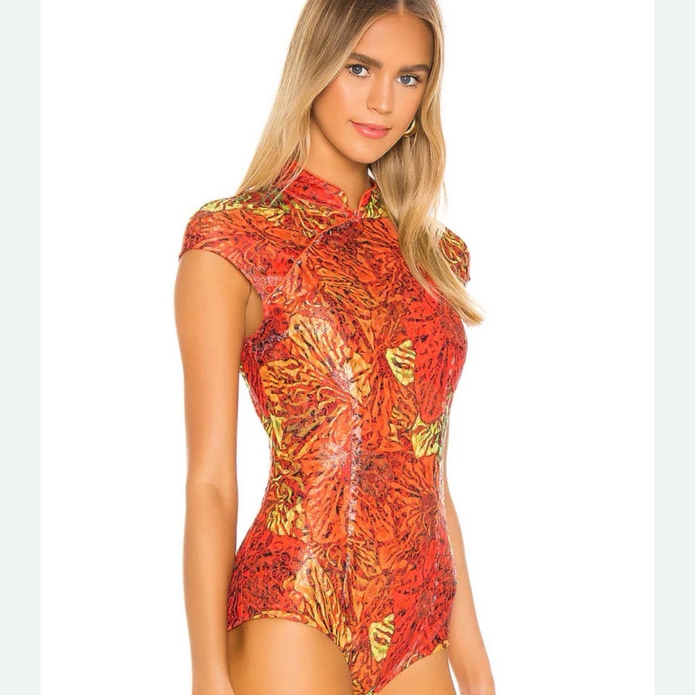 KIM SHUI Red Lace Bodysuit